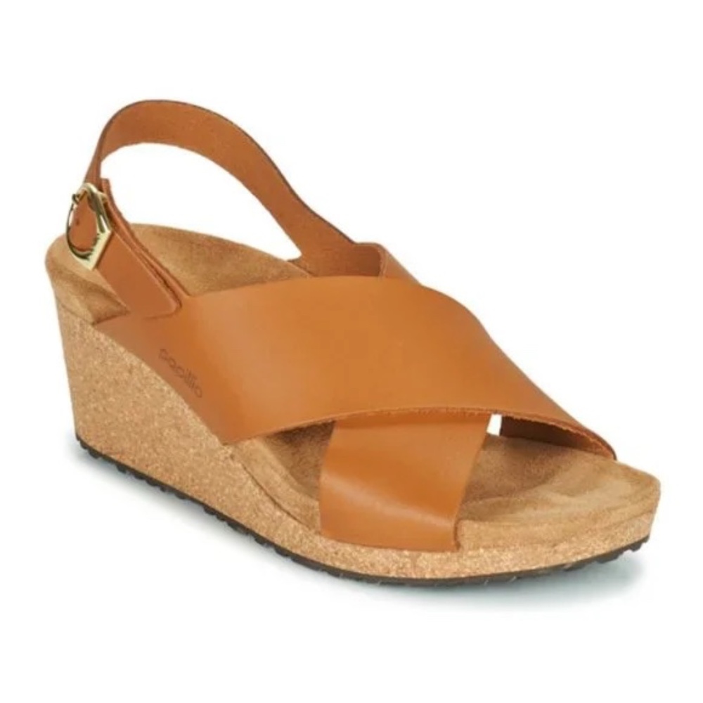 Papillio Samira Wedge Sandals Camel Leather Size 40 Nearly brand new